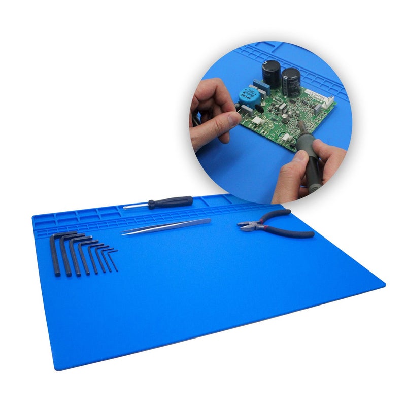 Handook Soldering Mat Silicone Repair Mat Heat Resistant 932Â°F Workbench Mat for Cellphone, Computer, PCB board Electronic Repair Mat for Soldering Station Iron Gun with Size 16 x 12 Inch (Blue) - Image 3